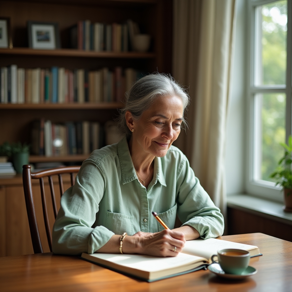 Person writing in a journal during a self-reflection exercise about financial history